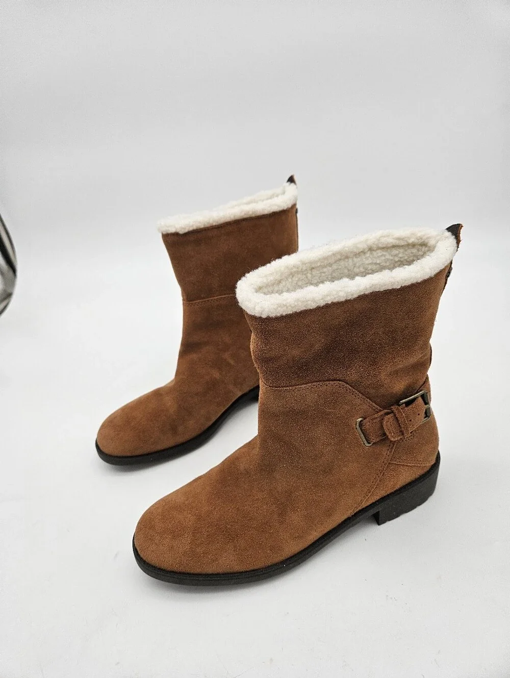 Cole Haan Quiana Tan Suede Faux Shearling Lining Waterproof Boots Size 9.5B